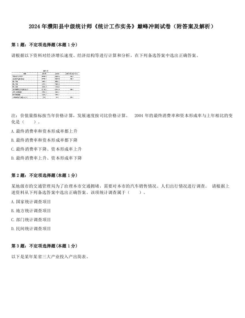 2024年濮阳县中级统计师《统计工作实务》巅峰冲刺试卷（附答案及解析）