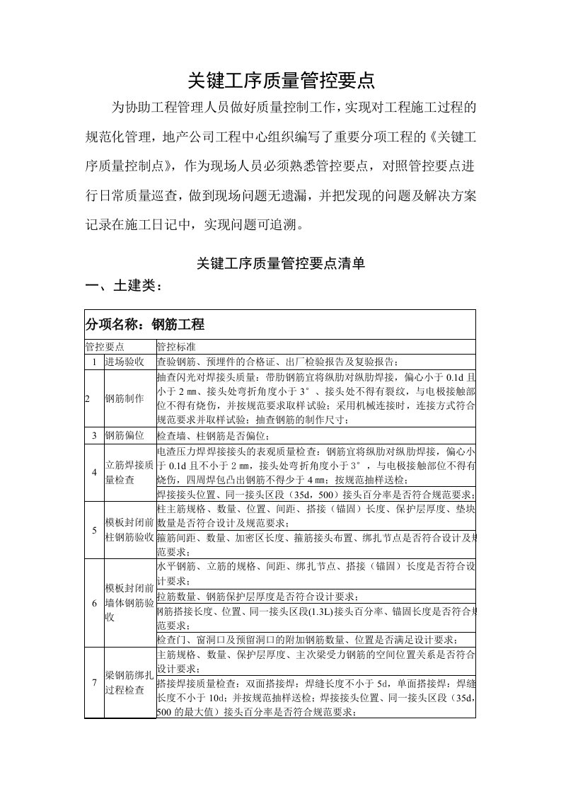 关键工序管控要点土建安装资料