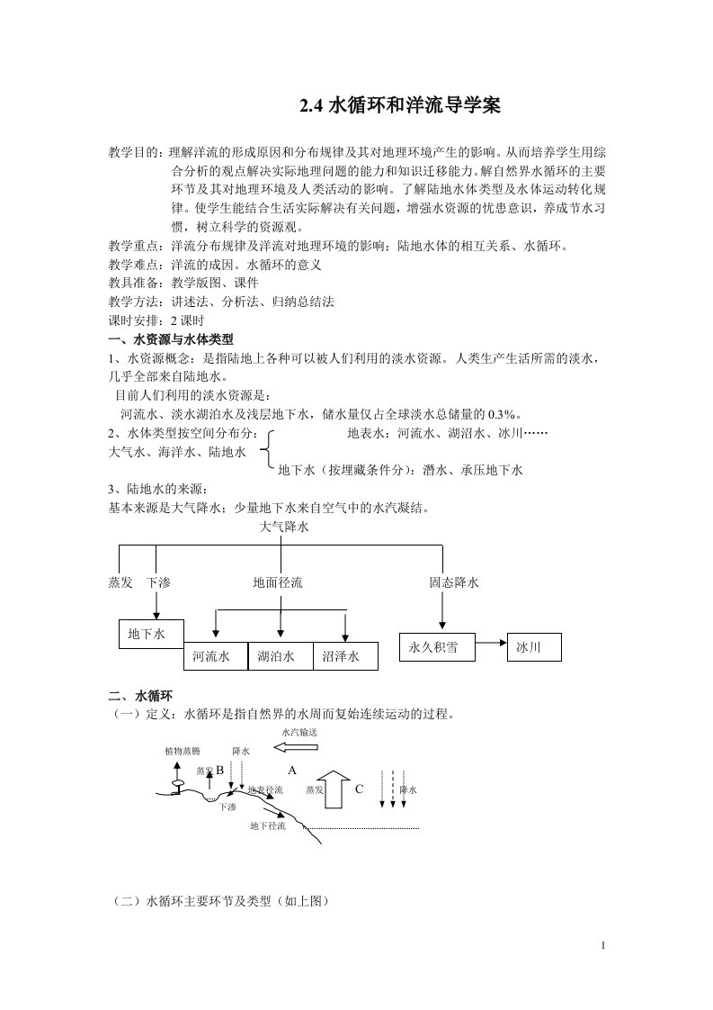 水循环和洋流导学案