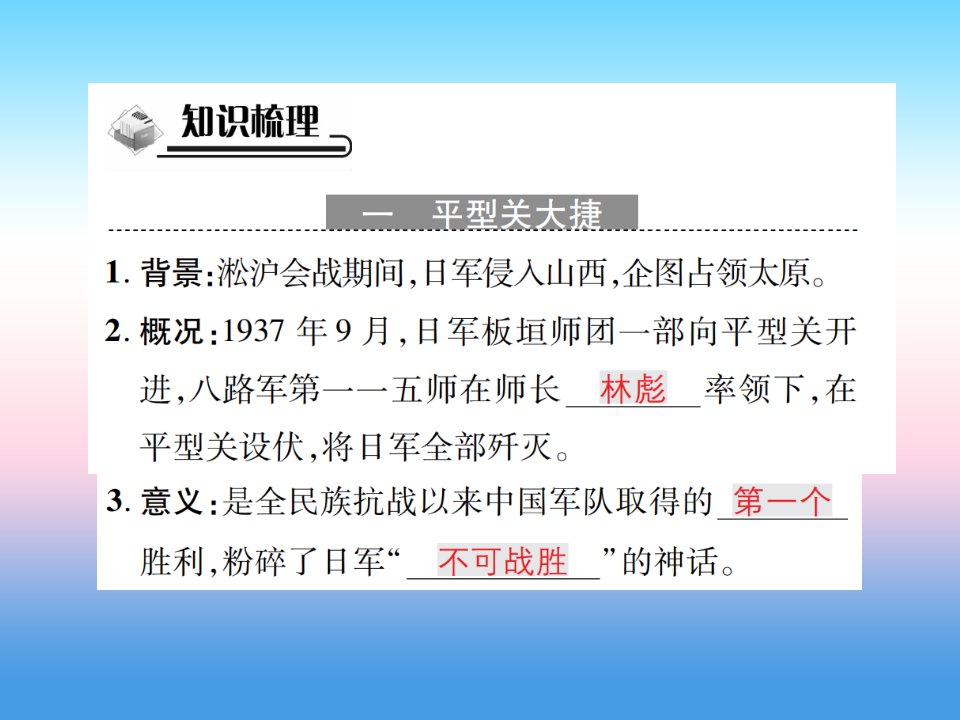 秋八年级历史上册第六单元中华民族的抗日战争第21课敌后战场的抗战作业课件新人教版