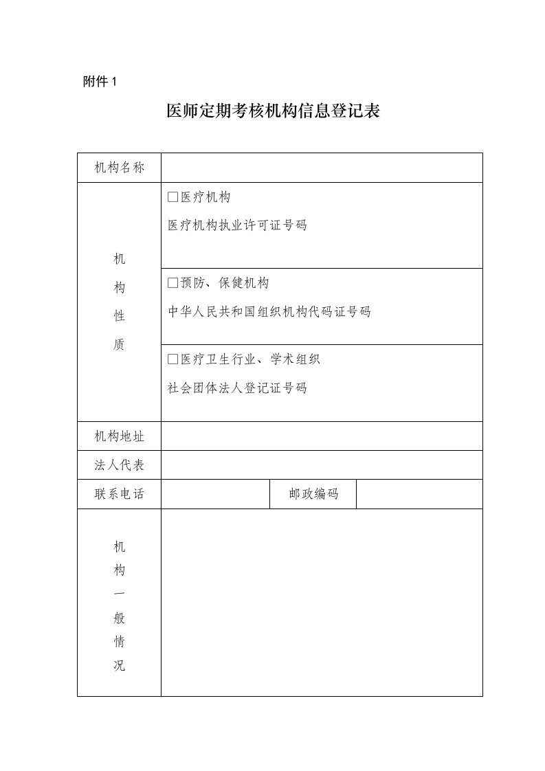 医师定期考核机构信息登记表