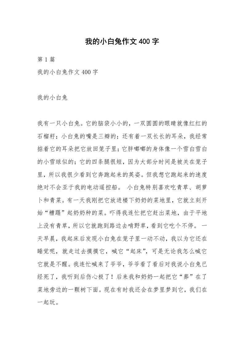 我的小白兔作文400字