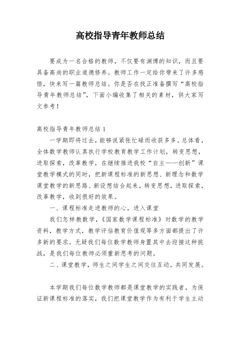 高校指导青年教师总结