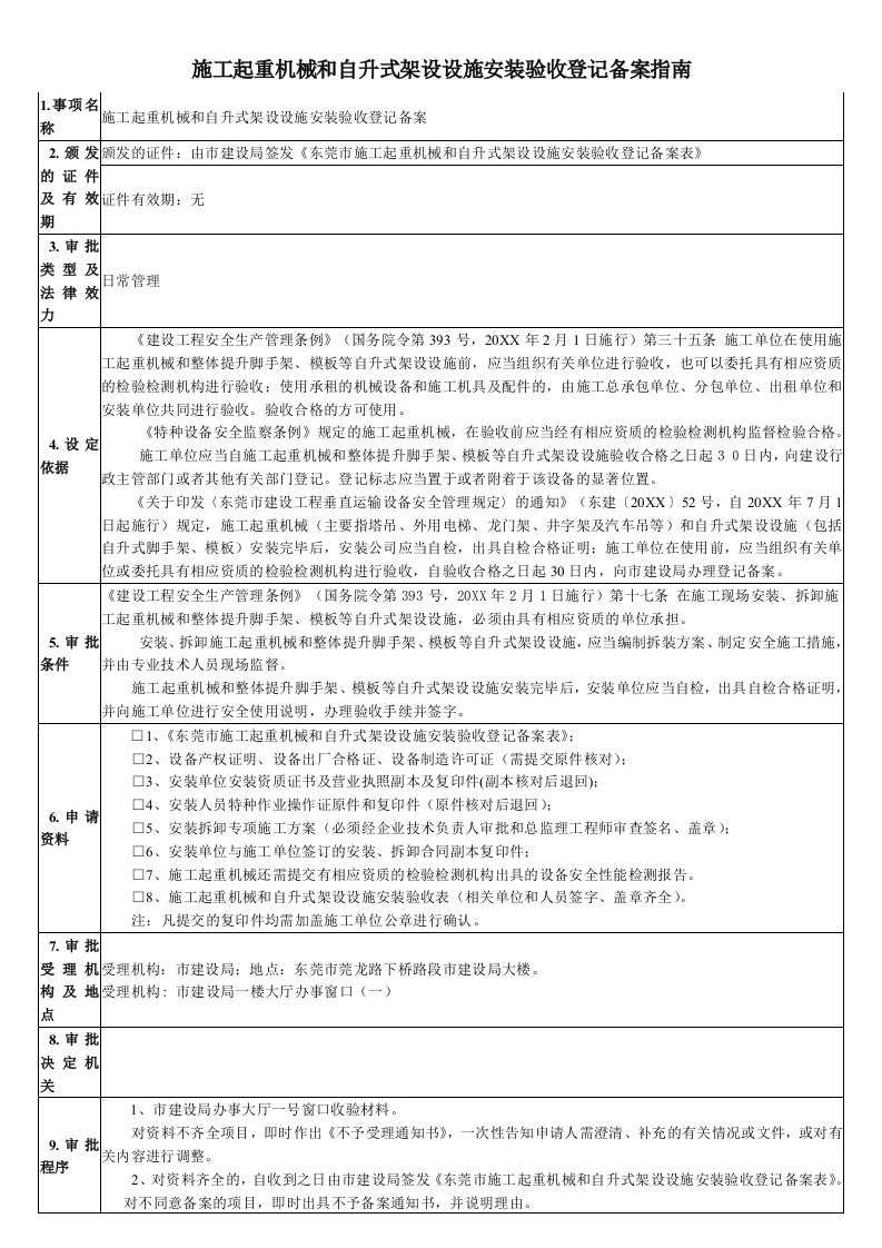 机械行业-施工起重机械和自升式架设设施安装验收登记备案指南