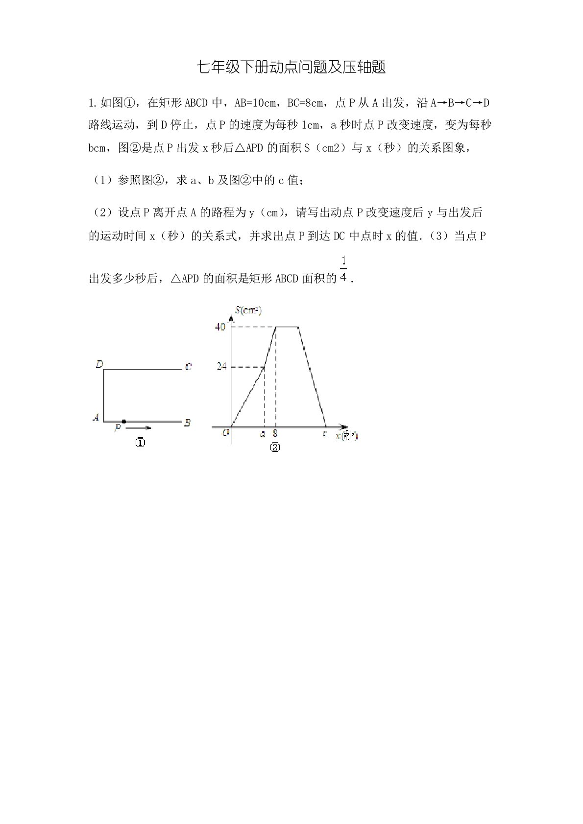 七年级下册动点问题及压轴题