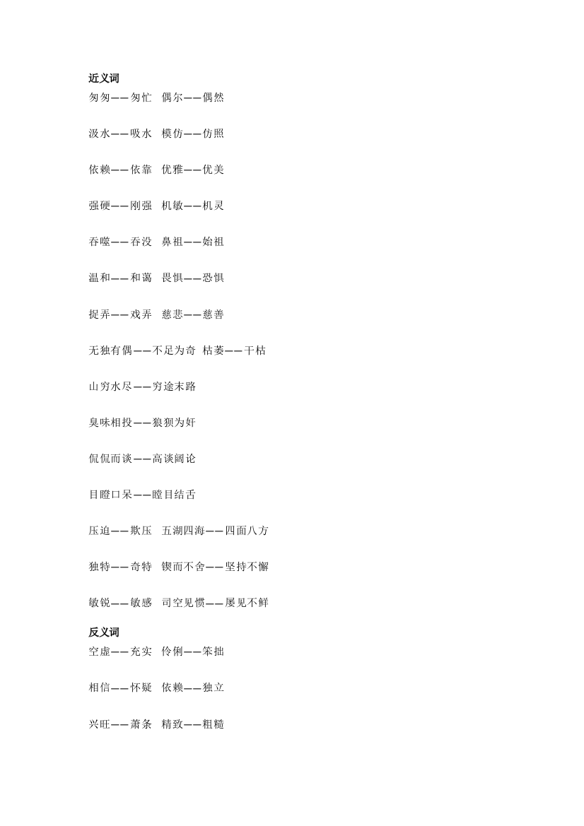 【小学语文】小学语文六年级下册常考近义词、反义词大汇总