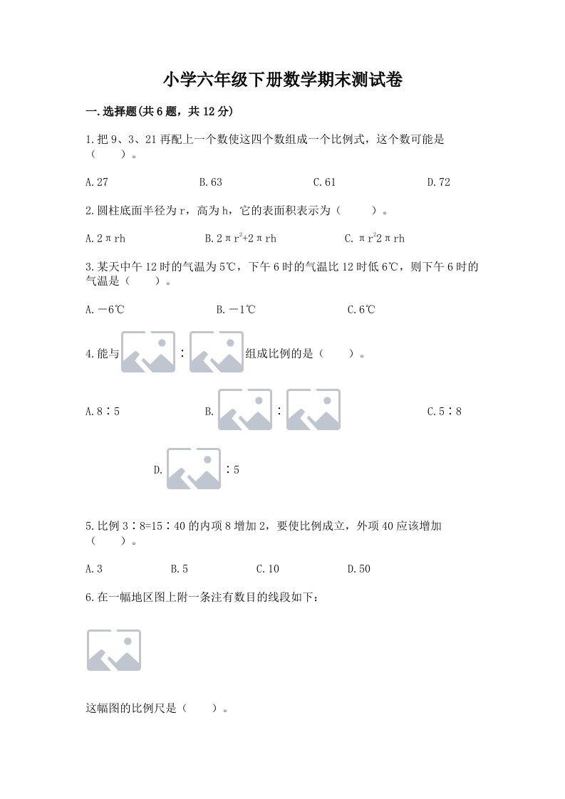 小学六年级下册数学期末测试卷及完整答案（夺冠系列）