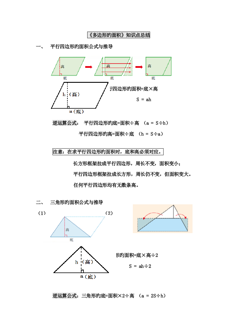 2023年多边形的面积知识点及练习教师