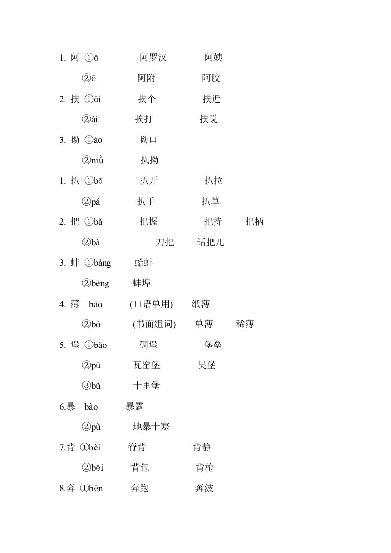 精选高职高考复习范本之多音字