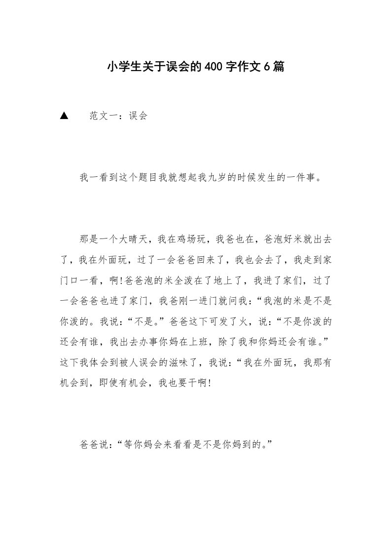 小学生关于误会的400字作文6篇