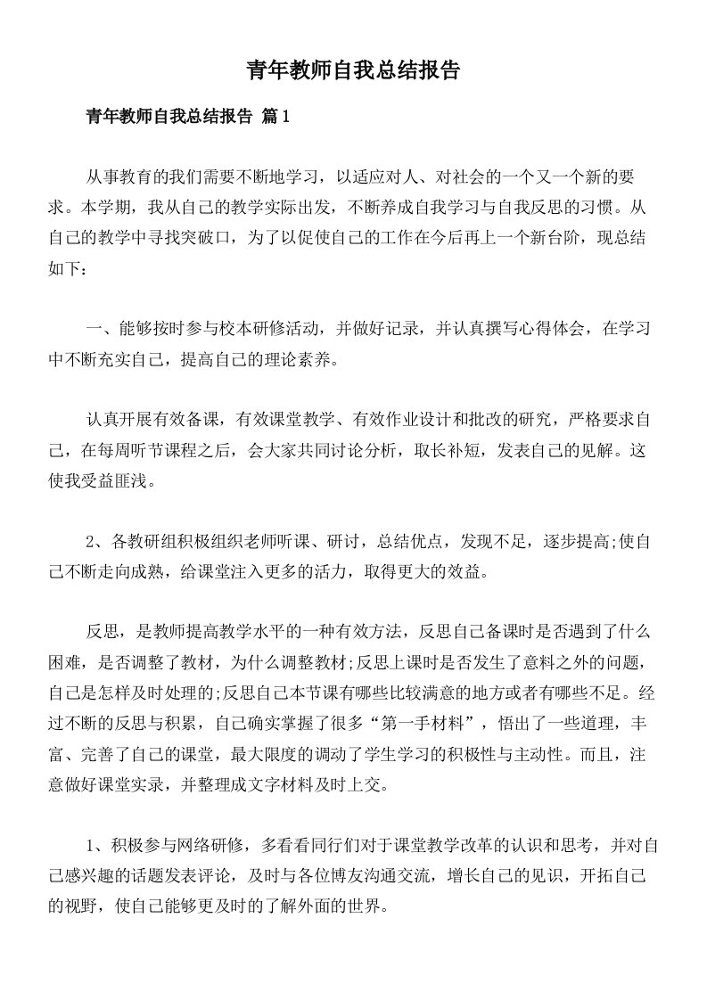 青年教师自我总结报告