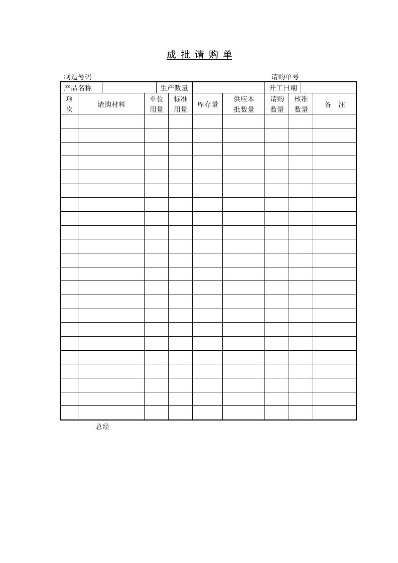 市场成批请购单