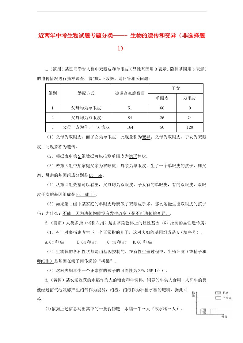 近两中考生物试题专题分类