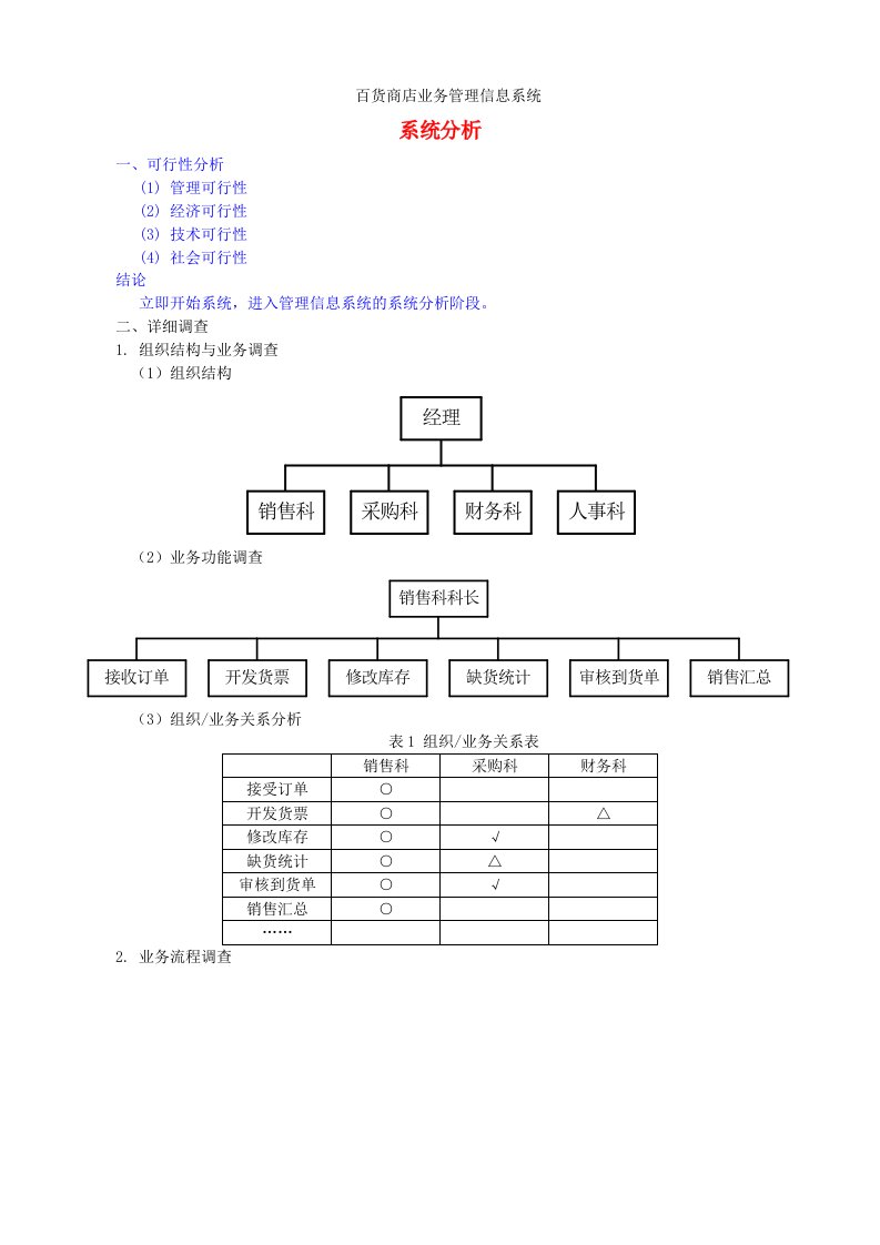 百货商店业务管理信息系统-系统分析