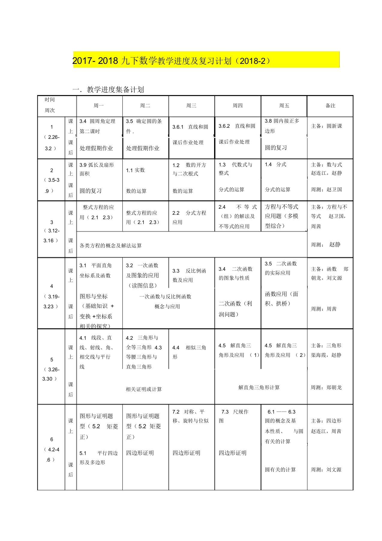 中考数学复习计划