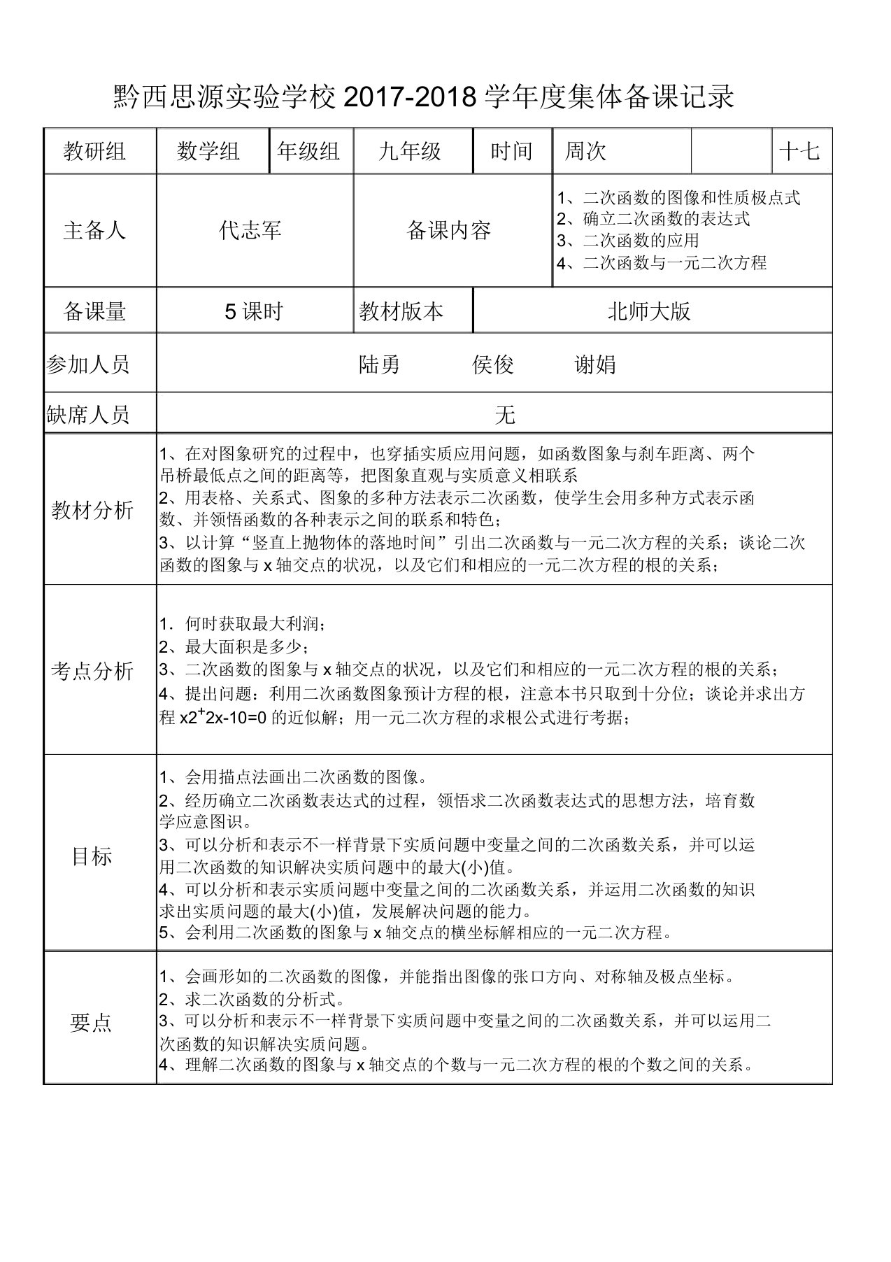 集体备课记录教研活动记录