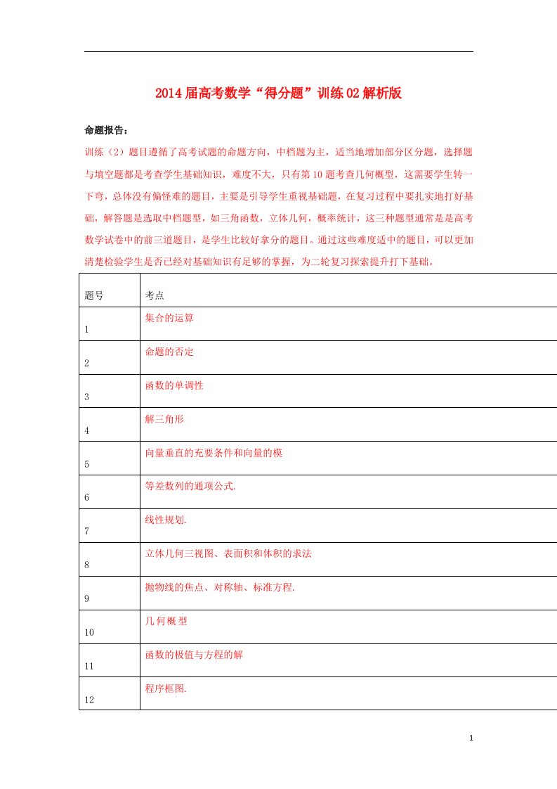 高考数学“得分题”训练02（含解析）