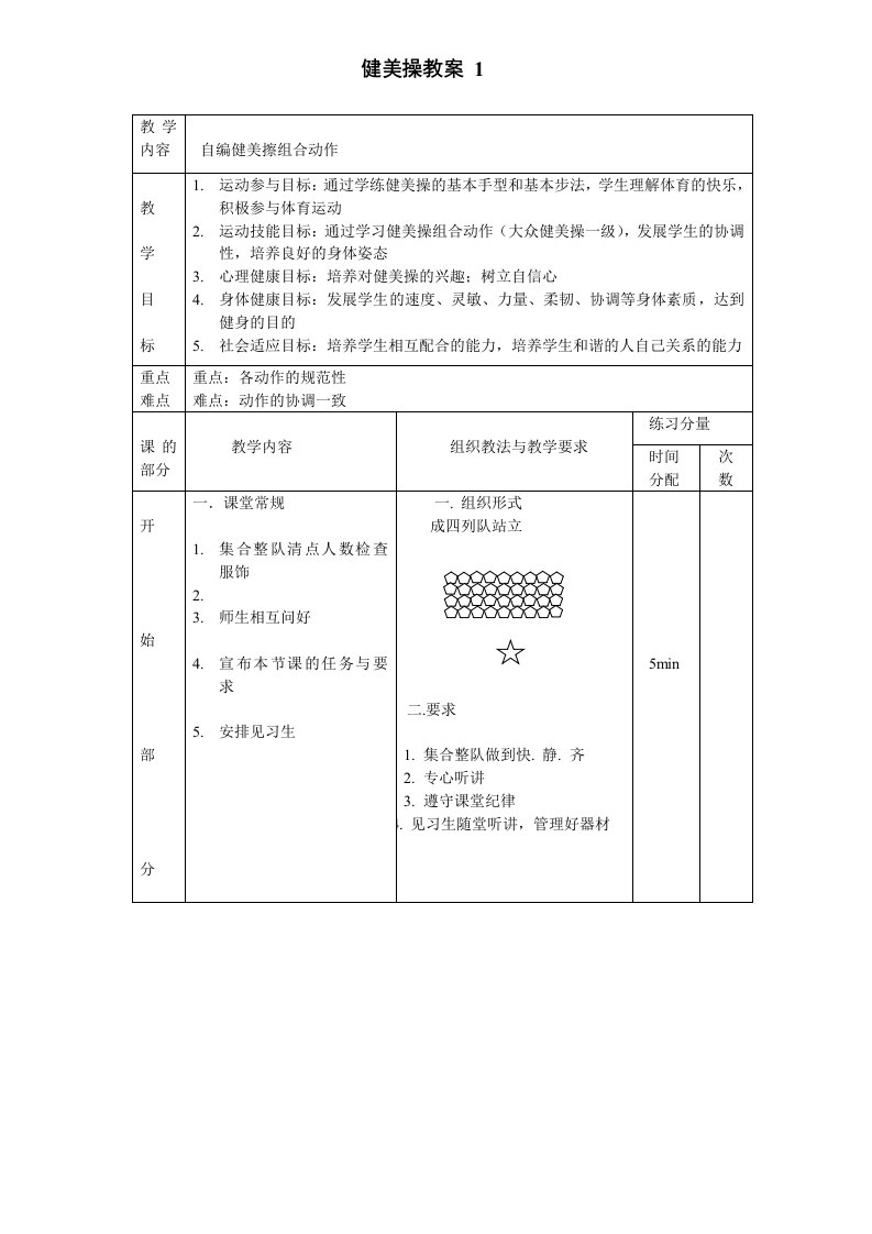 大众一级健美操教案全套