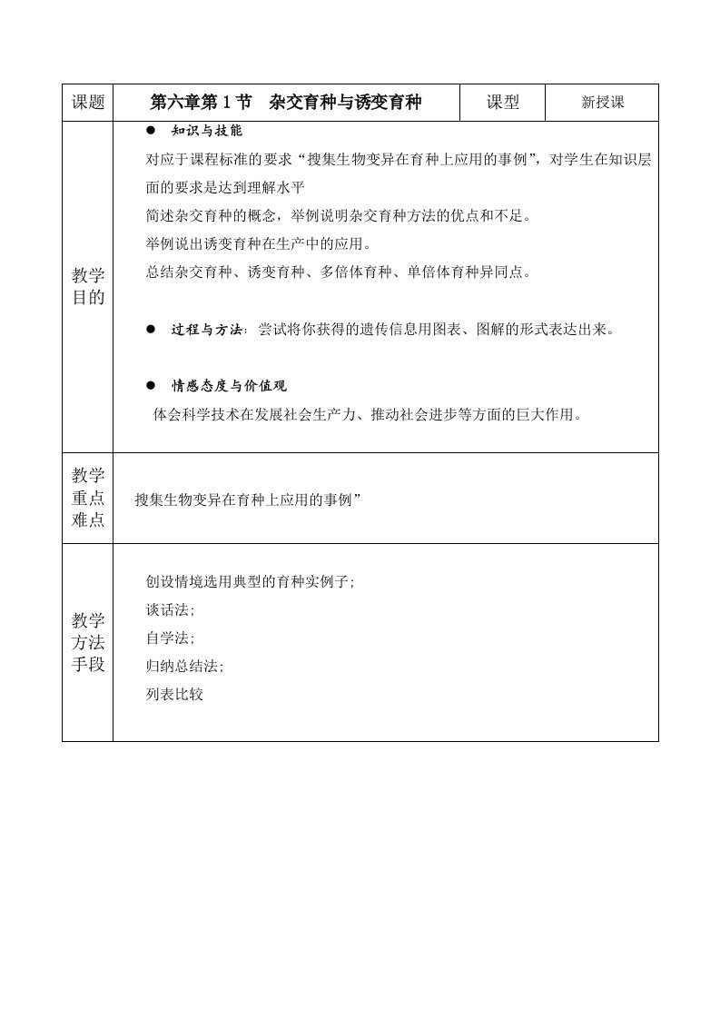 高中生物杂交育种与诱变育种教案2新人教版必修