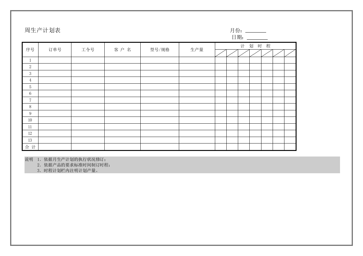 周生产计划表