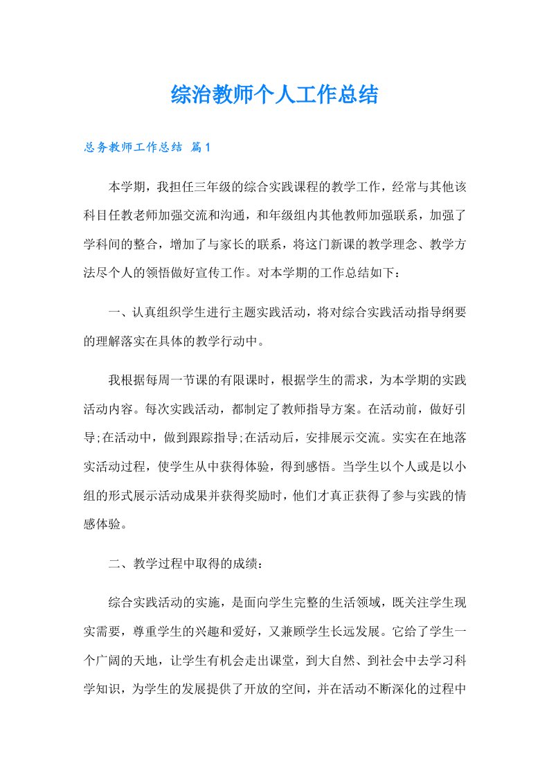 综治教师个人工作总结