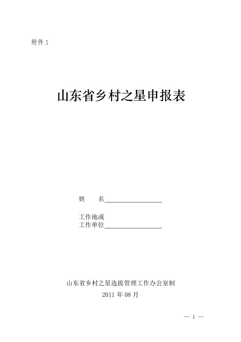 《山东省乡村之星申报表》