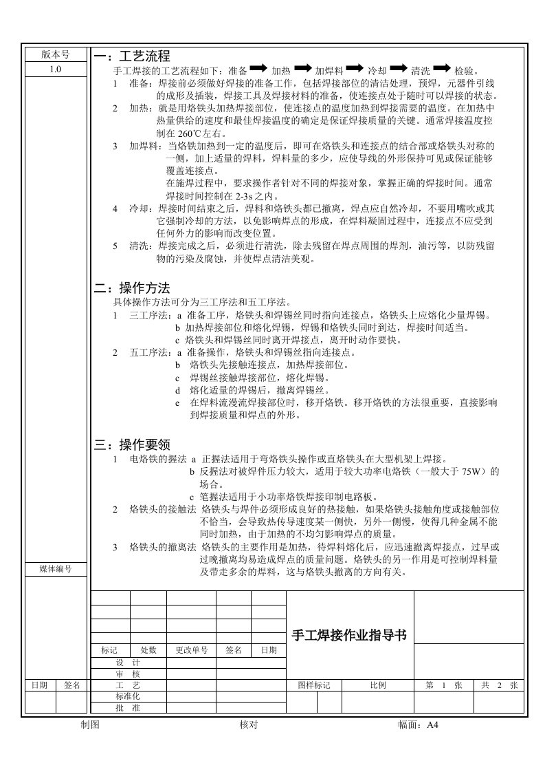 手工烙铁焊接操作规程