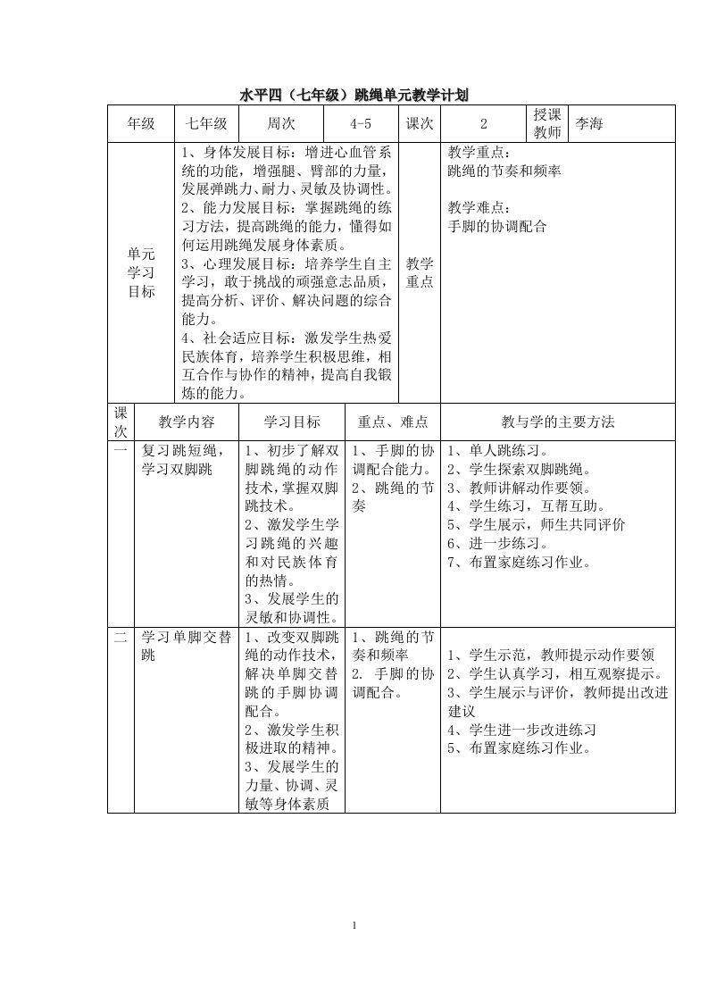 一分钟跳绳教案