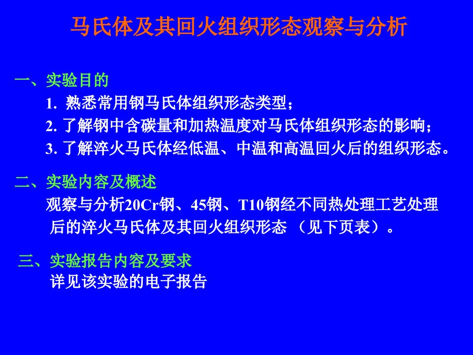 马氏体及其回火组织形态观察与分析