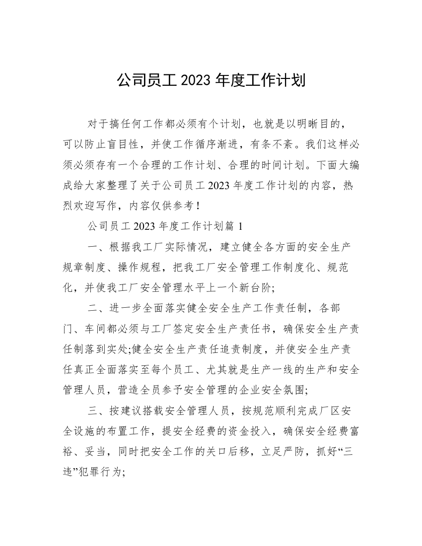 公司员工2023年度工作计划