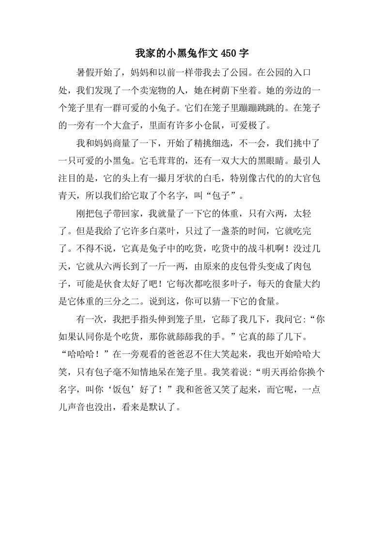 我家的小黑兔作文450字