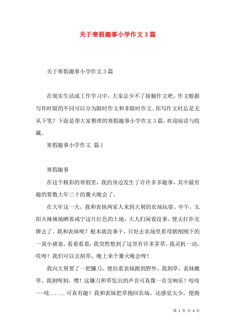 关于寒假趣事小学作文3篇