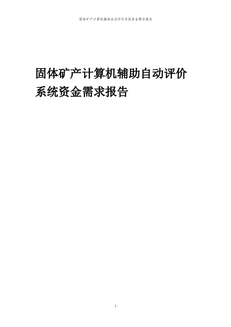 2024年固体矿产计算机辅助自动评价系统项目资金需求报告代可行性研究报告