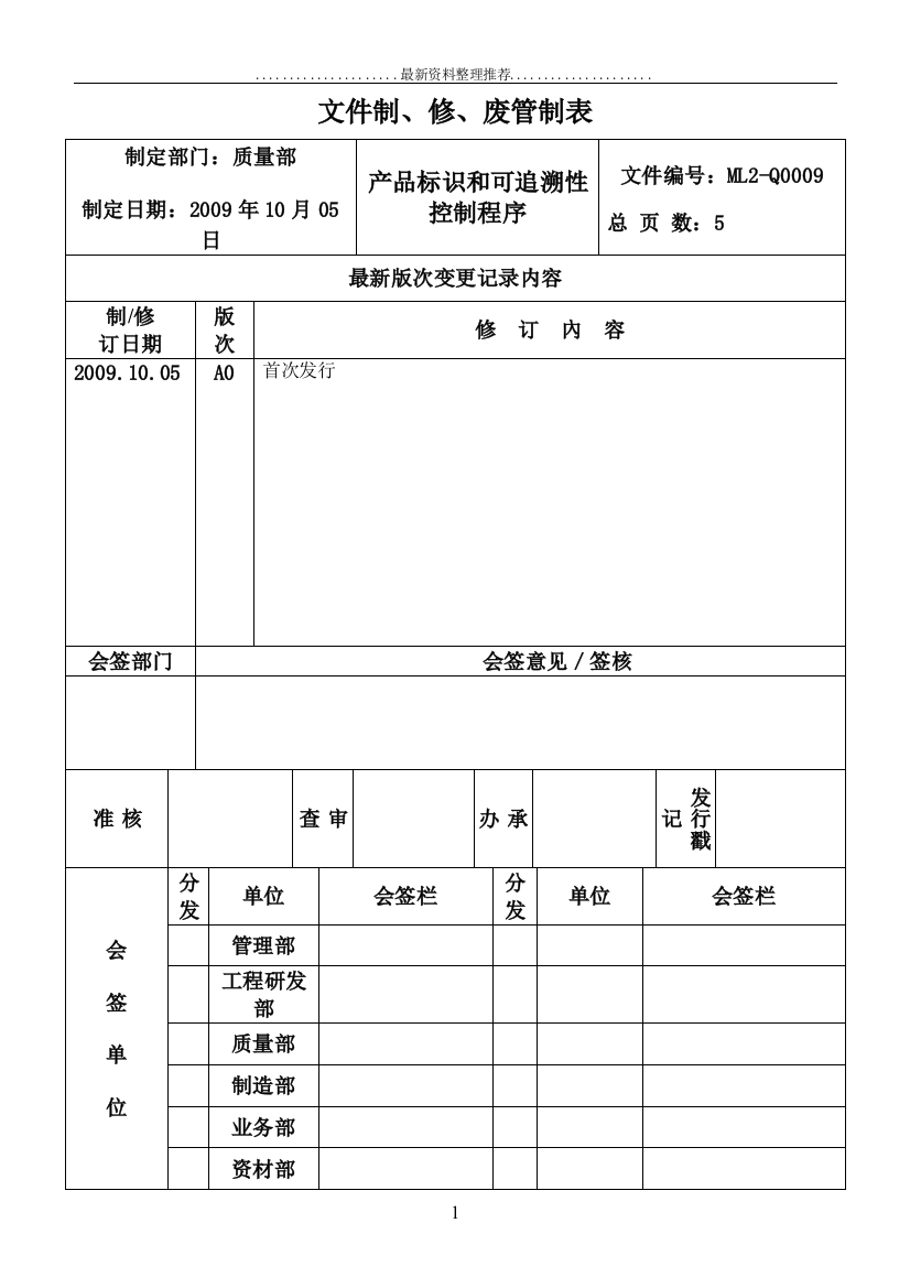 产品标识和可追溯性控制程序57620