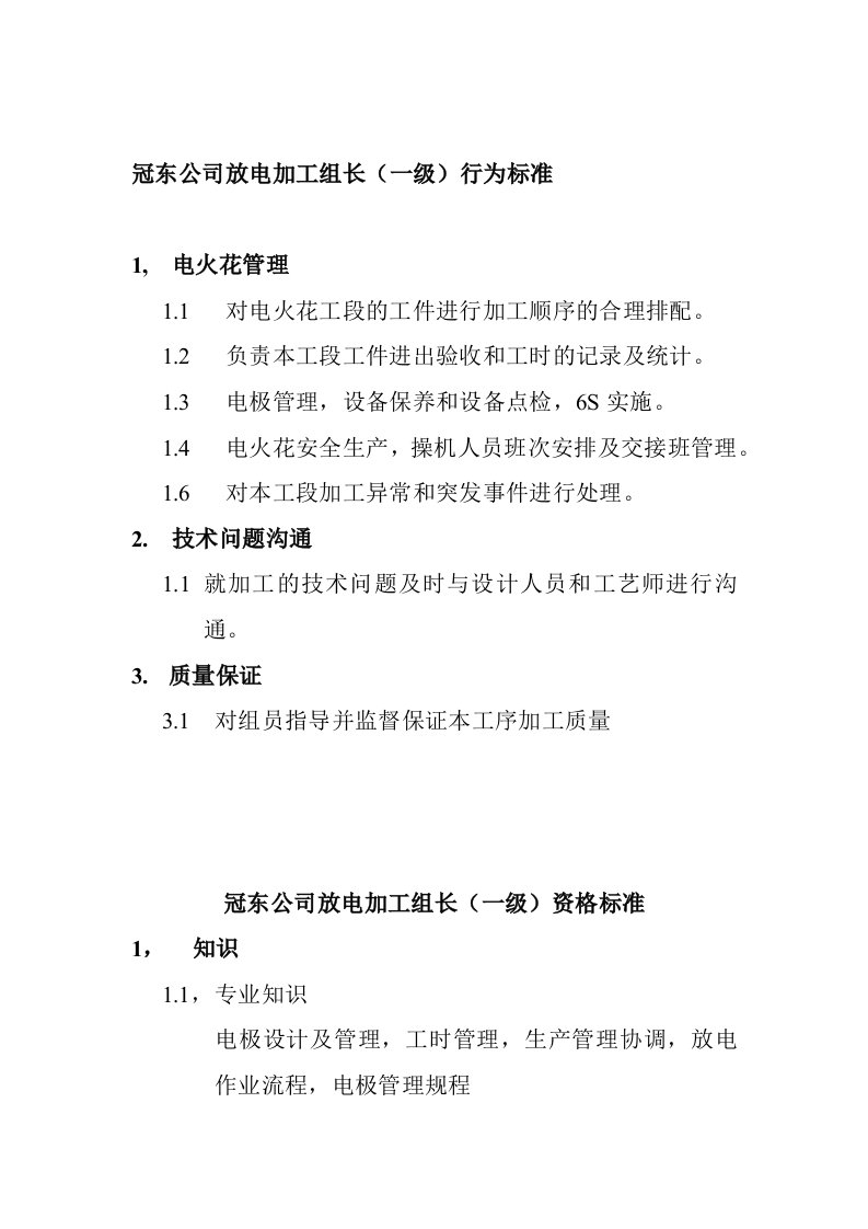 精选某公司放电加工组长资质要求