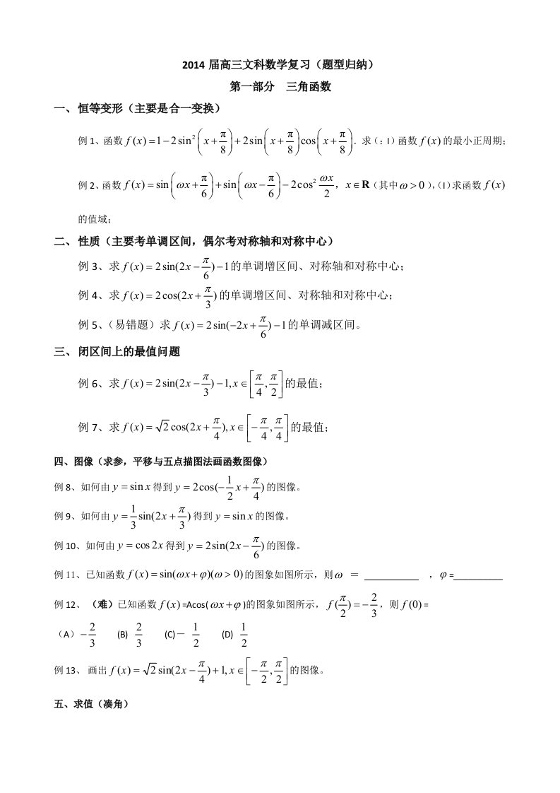 2014届高三文科数学复习(题型归纳)