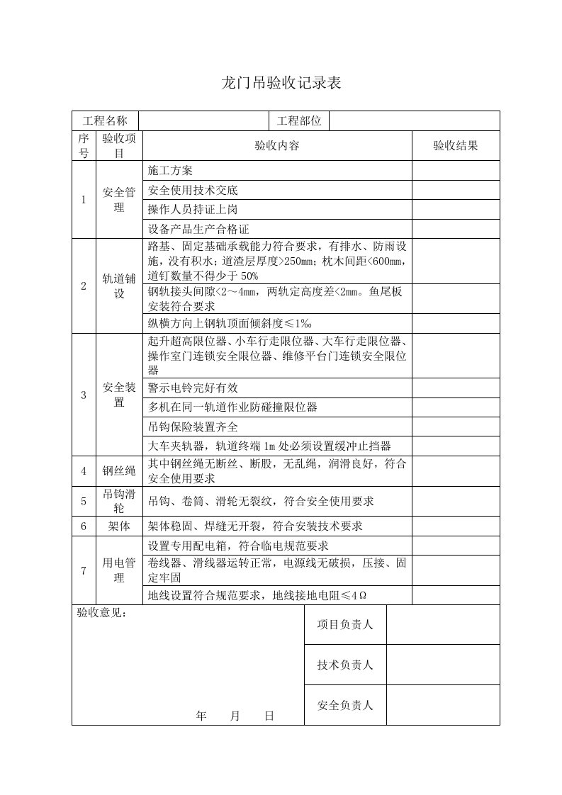 龙门吊验收表