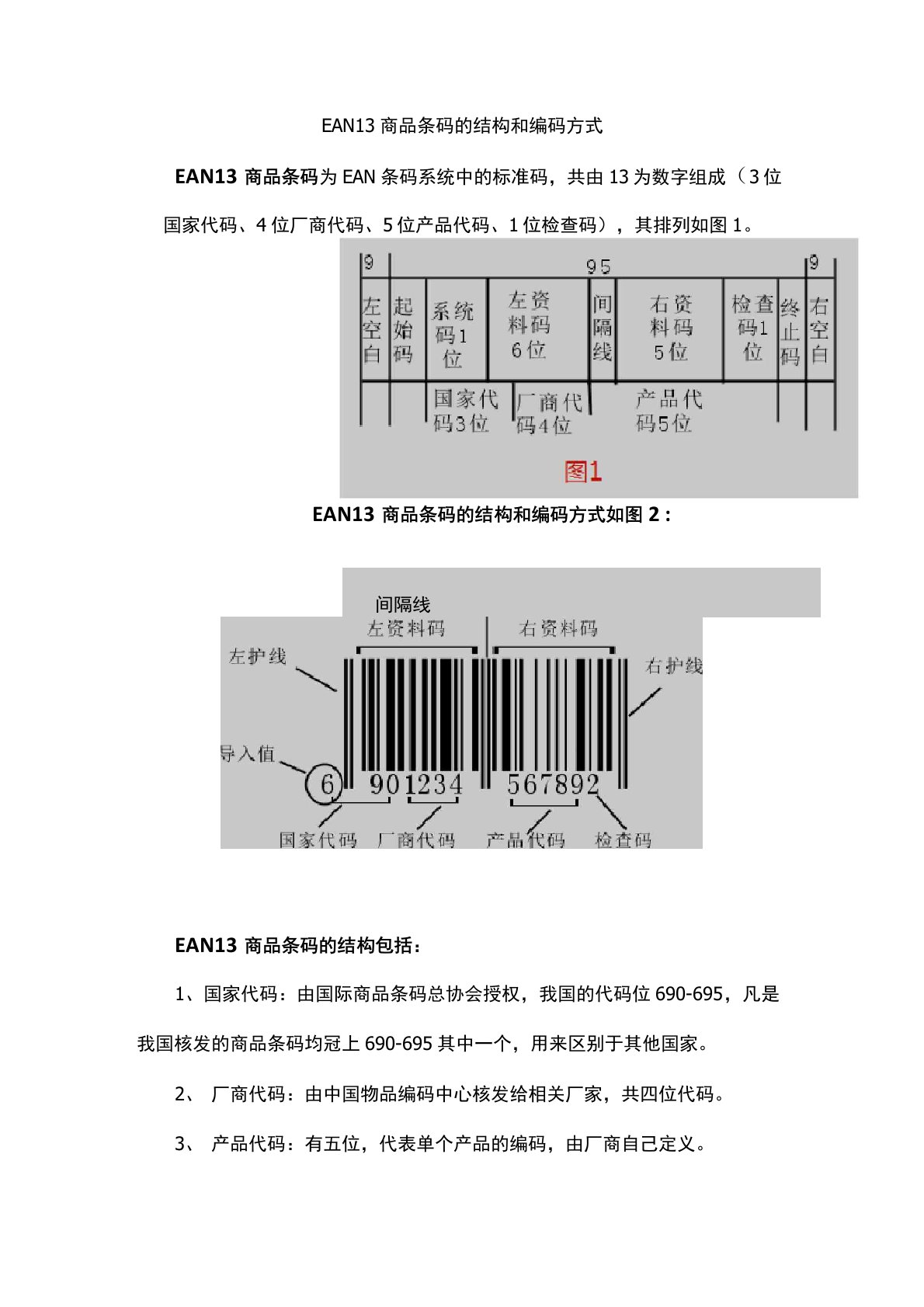 EAN13商品条码的结构和编码方式