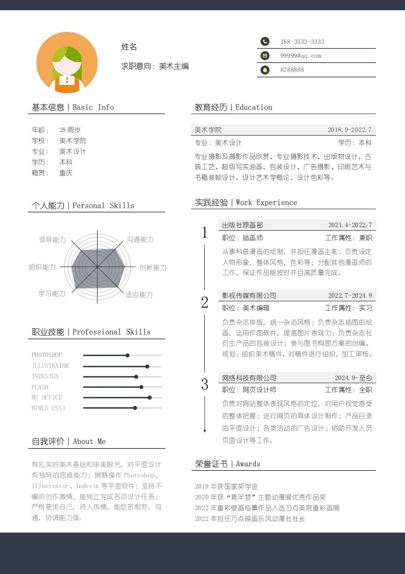 专业美术设计个人求职简历模板