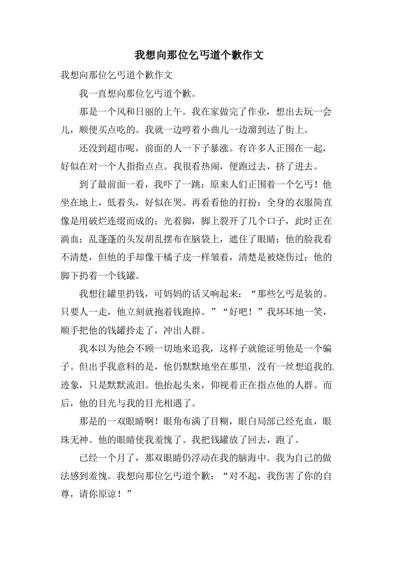 我想向那位乞丐道个歉作文