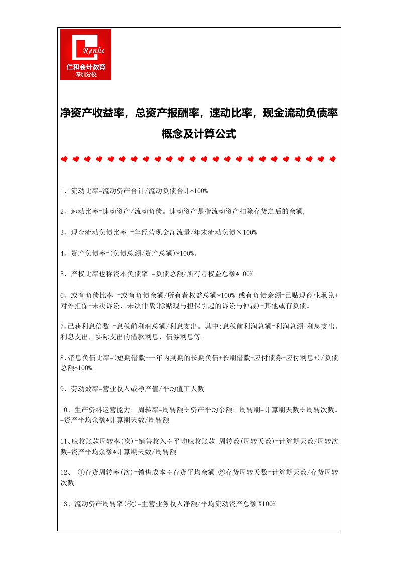 净资产收益率,总资产报酬率,速动比率,现金流动负债率概念与计算公式