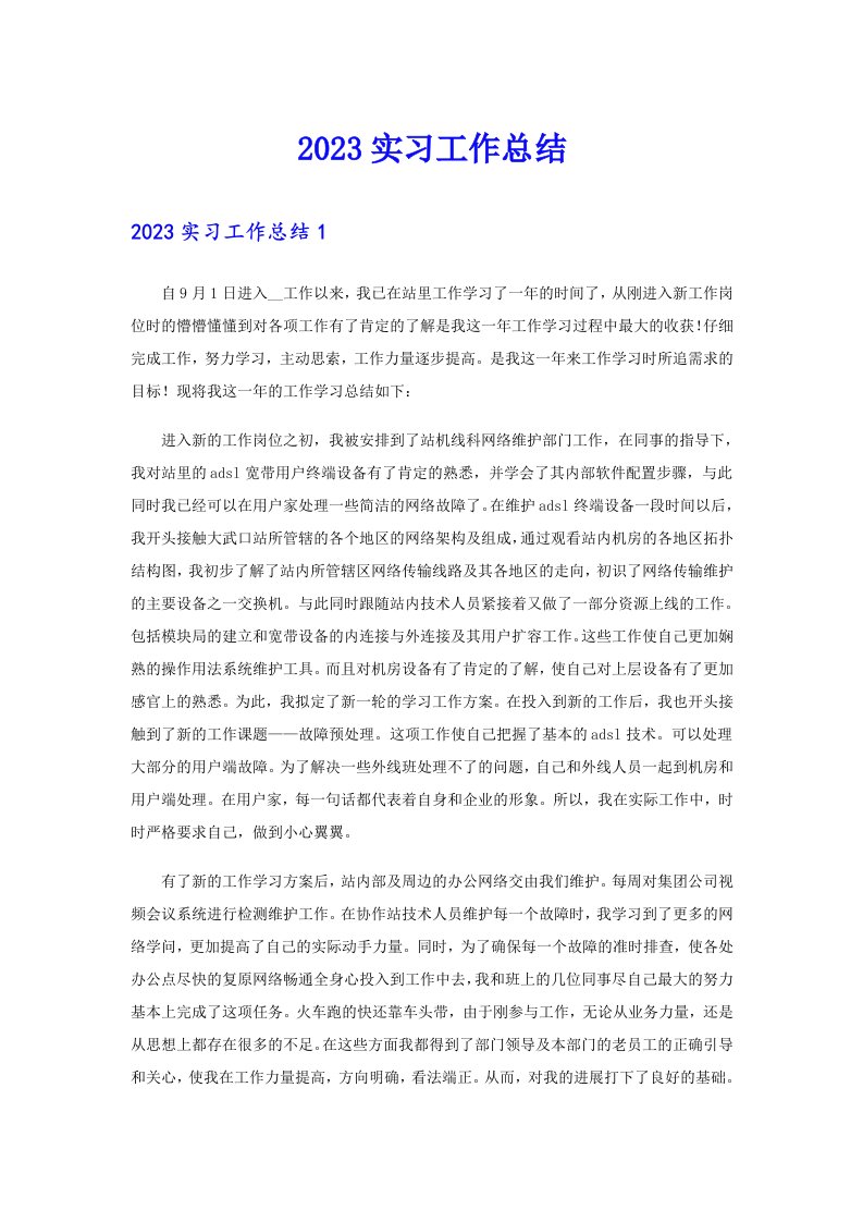 【精选】2023实习工作总结