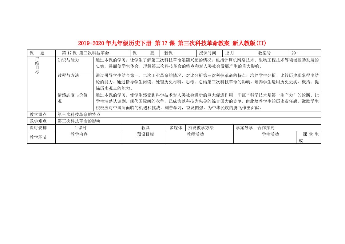 2019-2020年九年级历史下册