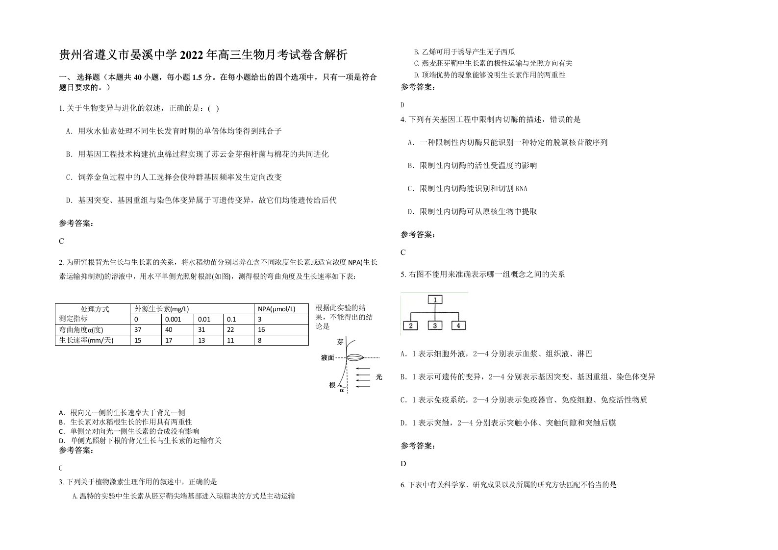 贵州省遵义市晏溪中学2022年高三生物月考试卷含解析