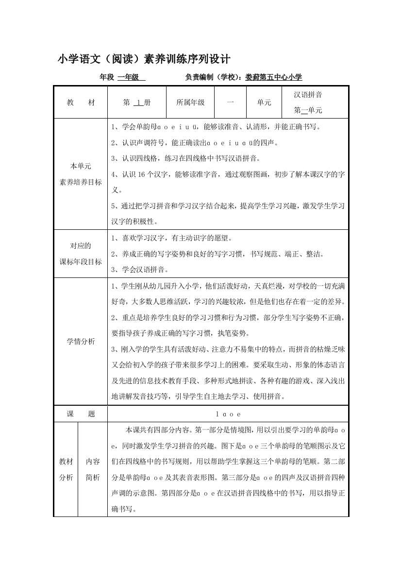 汉语拼音第一单位