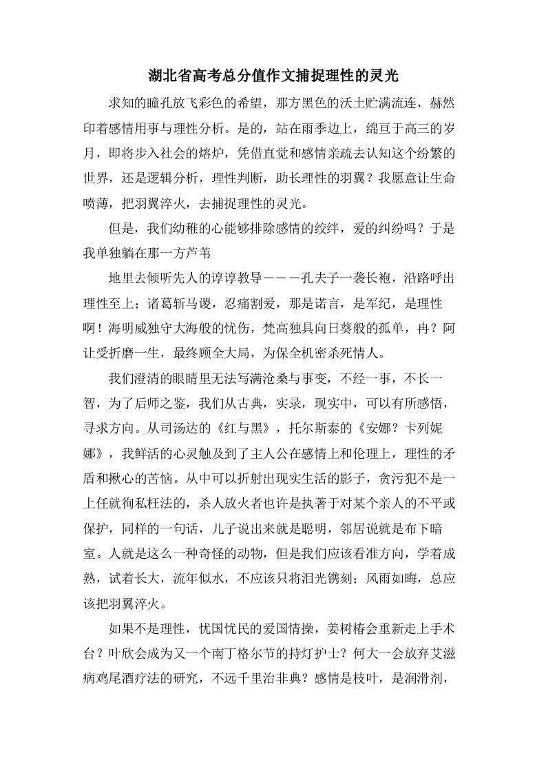 湖北省高考作文捕捉理性的灵光