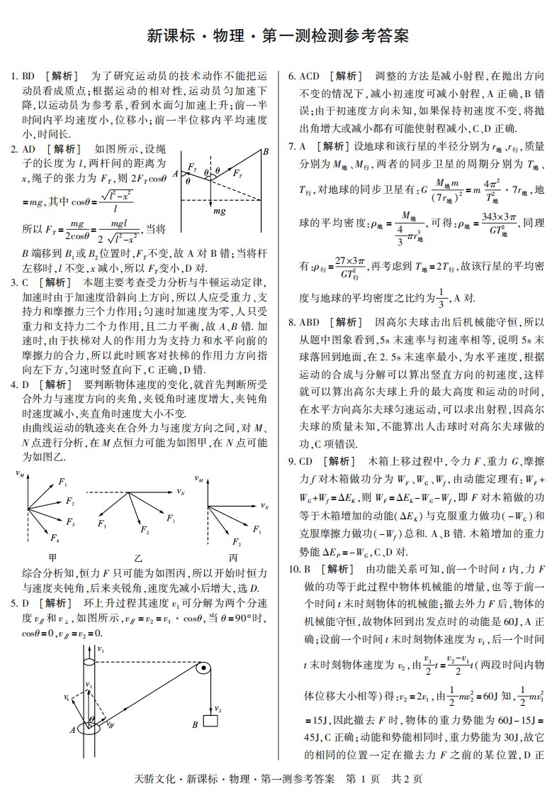 新课标黄冈中学一测试卷：物理答案