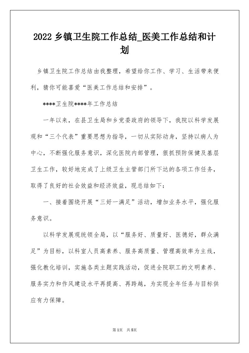 2022乡镇卫生院工作总结_医美工作总结和计划