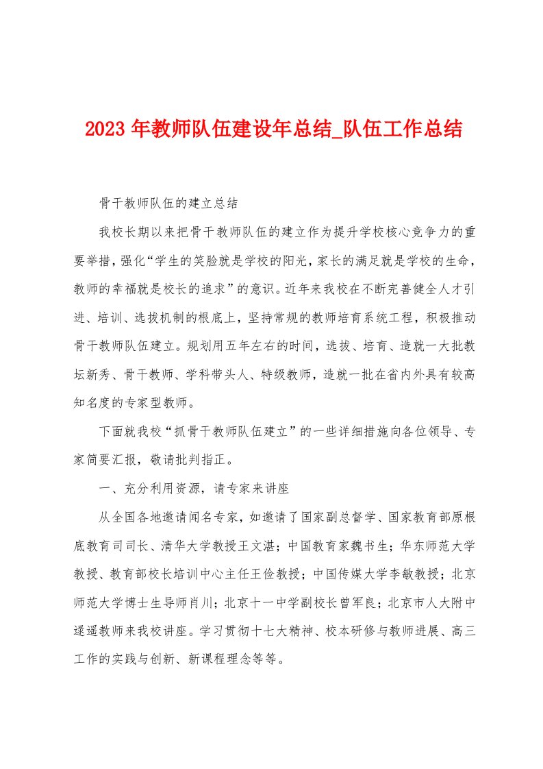 2023年教师队伍建设年总结