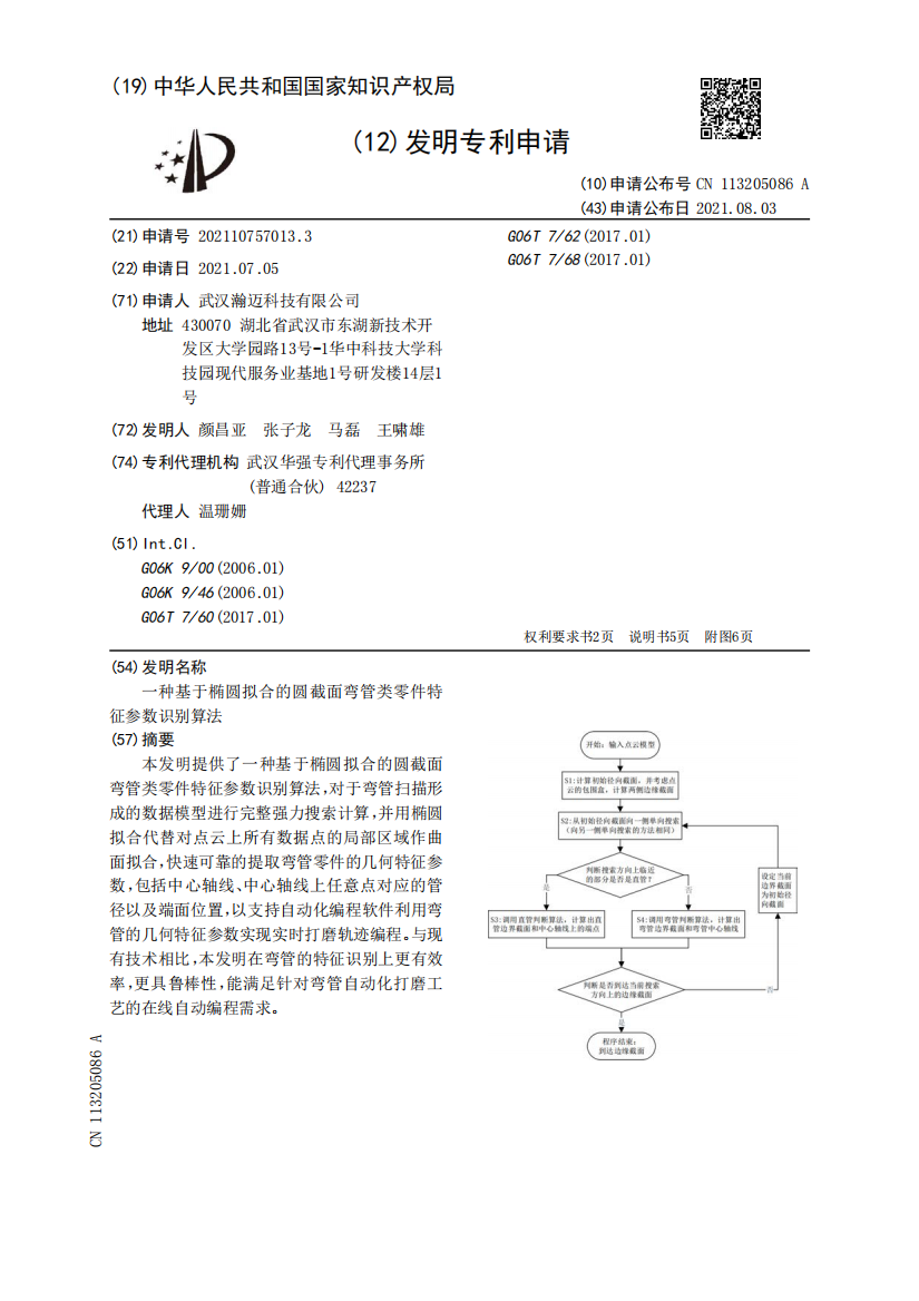 一种基于椭圆拟合的圆截面弯管类零件特征参数识别算法